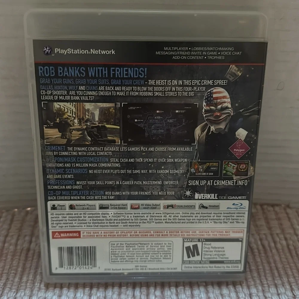 PS3 Payday Game with Heist Theme